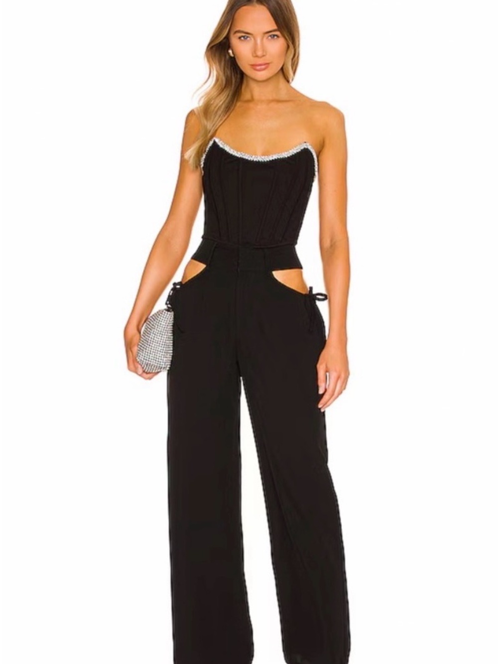 h:ours sandy bustier Strapless Black gemstone top